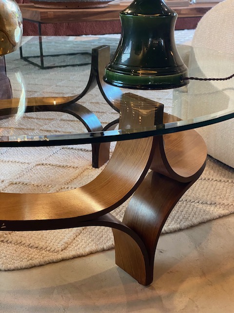 coffee table with curved wood base 1960's