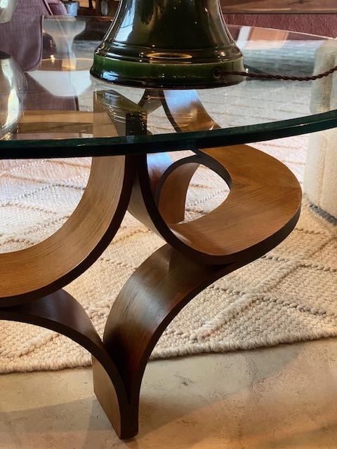 coffee table with curved wood base 1960's
