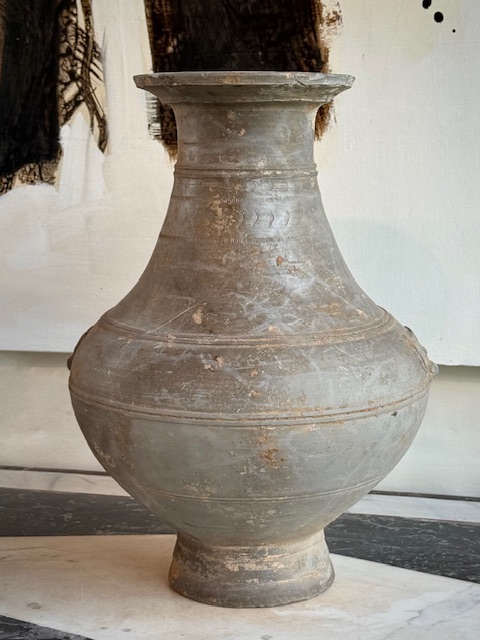 pair earthen ware vases Han Dynasty