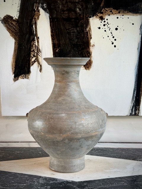 pair earthen ware vases Han Dynasty