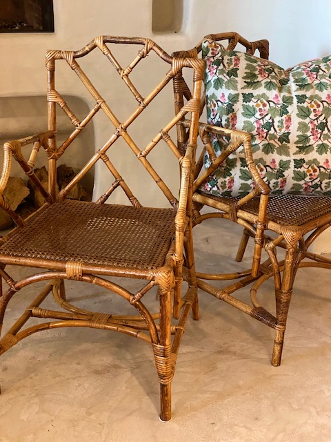 pair faux bamboo armchairs