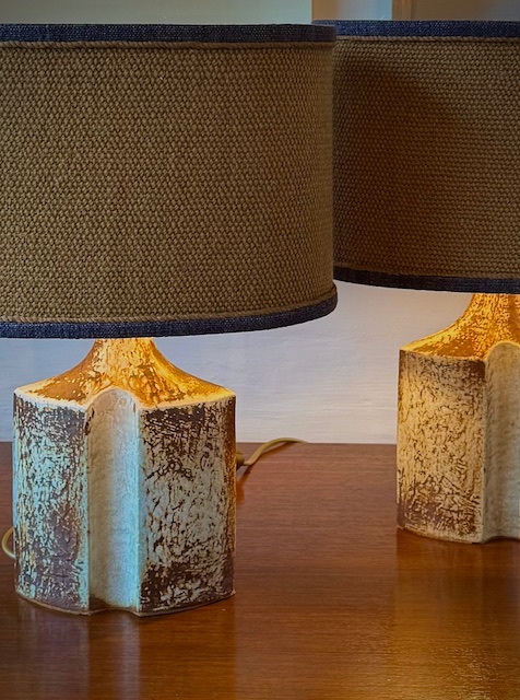 paire brutalist ceramic lamps 60's