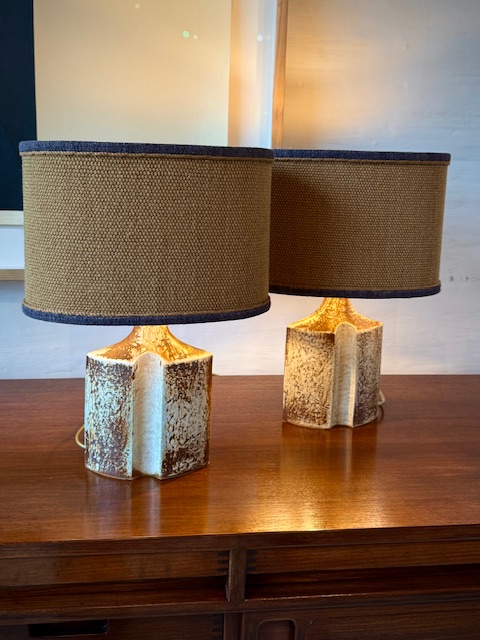 paire brutalist ceramic lamps 60's